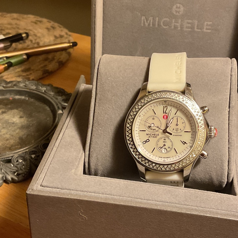 Michele Jetway Diamond Watch with Cream Michelle Strap